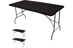 SAJOO Spandex Table Cover 2PC Black Table Covers for 6 Foot Tables Fitted Table Covers for 6 Foot Tables Outdoor Table Cloth for Indoors Outdoors Party Picnic [30 * 72 Inch]