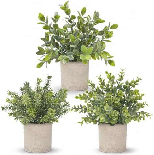 Lot de 3 mini plantes artificielles en plastique -Eucalyptus en pot pour la maison ou le bureau