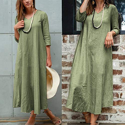 Witspace Fashion Women Loose O-Neck Solid Color Print Five Sleeve Long Sleeve Dress - Thumbnail 3