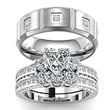 wedding ring set Two Rings His Hers Couples Rings Women's 10k White Gold Filled Heart CZ Wedding Engagement Ring Bridal Sets Men's Titanium Wedding Band