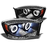 Xtune 2006-2008 Dodge Ram Twin Halo LED Projector Headlights Black Head Lights Lamp Pair Left+Right 2007