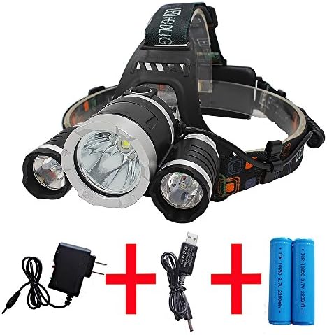 SenRui Headlight High Power Super Bright Headlamp Flashlight with 3 CREE XM-L T6 LED Rechargeable Batteries Wall Charger and USB Cable for Camping Hiking Hunting Working