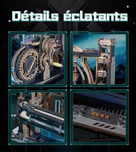ROKR Electric Marble Run Model Kits For Adults to Build,Marble Spaceport 3D Wooden Puzzle,Night City 2.0,Unique Gift Idea for Men Kids (LGC01)