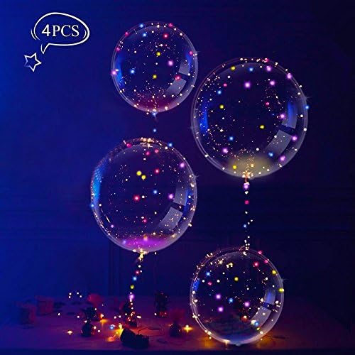 ShineU LED Light Up Balloons, 4 Pack 18 Inch BoBo Balloons with 3 Lighting Modes String Lights Assorted Color, Float up After Filled Helium Perfect for Birthday Wedding Party Decoration Glow Balloons