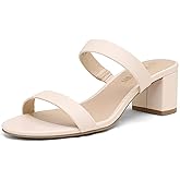 DREAM PAIRS Women's Two Strap Open Toe Low Block Chunky Heels Sandals Dress Pumps Casual Summer Mules Shoes