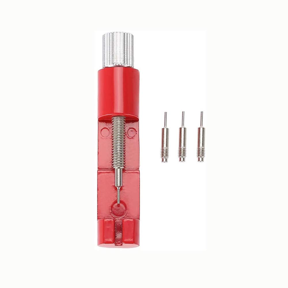 Shiwaki Metal Watch Band Link Pin Remover Tool Portable Watch Strap Repair Links Adjuster Device for Watchmakers with 3 Extra Pins(Red)
