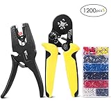 Amzdeal Ferrule Crimper Ferrule Crimping Tool Crimper Pliers Set with Wire Stripper and 1200 Terminal Connector Sleeves, Used for Crimping and Stripping 23-8 AWG Cable