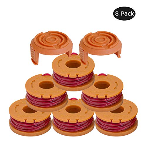 Replacement Trimmer Line Edger Spool - Compatible with Worx GT WA0010 WG180 WG163 WG175 WG155 WG160 Electric String Trimmers Autofeed with WA6531 GT Spool Cap Covers (6 Spool, 2 Cap)