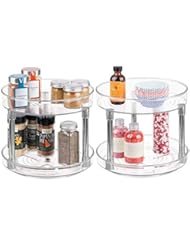 mDesign 2 Tier Lazy Susan Turntable Food Storage Container for Cabinets, Pantry, Fridge, Countertops - Spinning Organizer for Spices, Condiments - 9