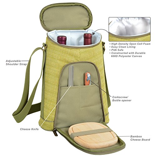 image for Picnic at Ascot Stylish 2 Bottle Insulated Wine Tote Bag with Cheese B