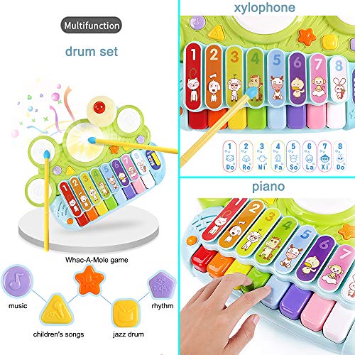 MzekiR Toy Musical Instruments for Toddlers - 3 in 1 Kids Piano Keyboard Xylophone Drum Set
