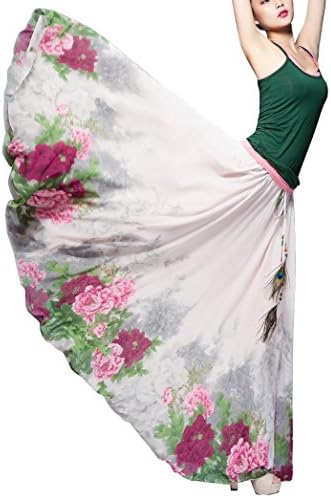 Morovigo Womens Blending Chiffon Retro Long Maxi Skirt Vintage (L, 1010)