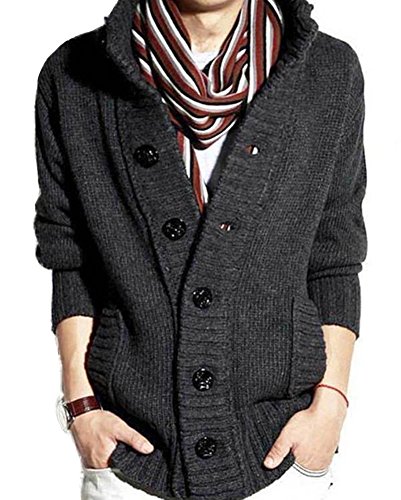 Men's Button Point Stand Collar Knitted Slim Fit Cardigan Sweater (M, Grey)