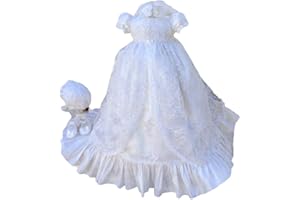 Fenghuavip Stylish Short Sleeve Long Infant Christening Gowns for Baby Girls
