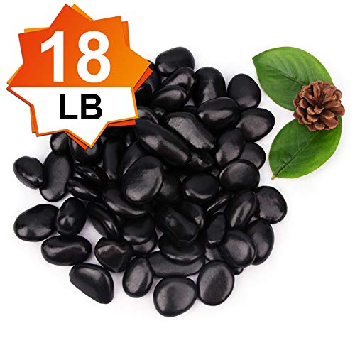 [18 Pounds] Black Pebbles Aquarium Gravel River Rock, Natural Polished