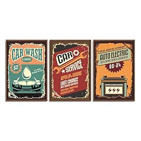 Framed Canvas Wall Art for Living Room, Bedroom Vintage Garage Canvas Prints for Home Decoration Ready to Hanging - 16"x24"x3 Panels