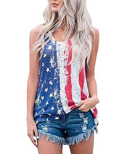 MBQMBSS Womens Flag Tank Top Flag Stripe Printed Stars Vests Tops Blouse T-Shirt (L, 02)