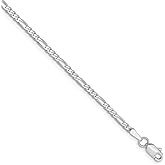 FB Jewels Solid 14K White Gold 2.4mm Flat Figaro Chain Bracelet/Anklet