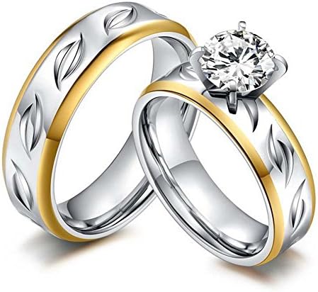 SMRING 1PCE Gold Color Stainless Steel Couple Rings Valentine Wedding Engagement Lover Ring 6.0