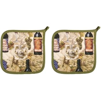 Now Designs Basic Potholders, Wine Labels, Set of 2