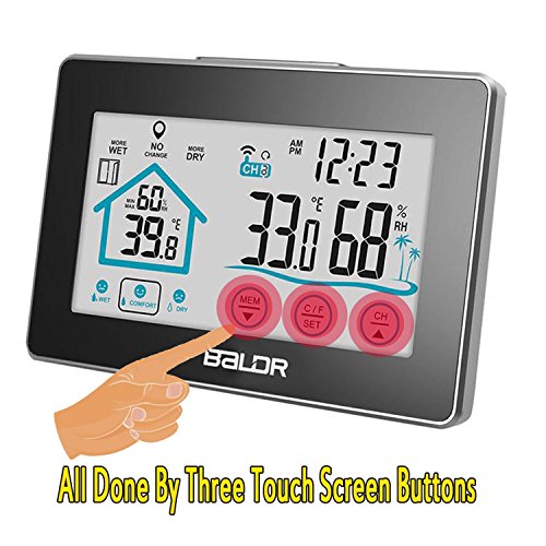 Digital Hygrometer Thermometer Wireless with Remote Sensor, Outdoor Indoor Humidity Meter Temperature Monitor Gauge, Touchscreen Battery Operated, Table Stand/Wall Mounting, White Backlight