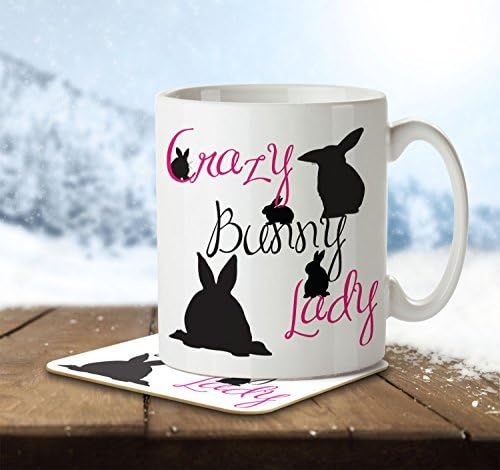 MNC_ANI_015 Crazy Bunny Lady - Mug and Coaster By Inky Penguin by The Inky Penguin