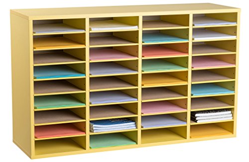 AdirOffice Wood Adjustable Literature Organizer (36 Compartment, Yellow)