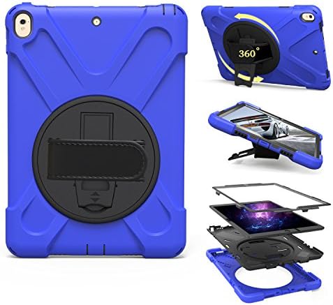 PPSHA iPad Pro 10.5 inch Case, Heavy Duty Hybrid Shockproof Protection Cover Built With Kickstand and Hand Strap for Apple iPad Pro 10.5 Tablet (2017 Model) (Blue)