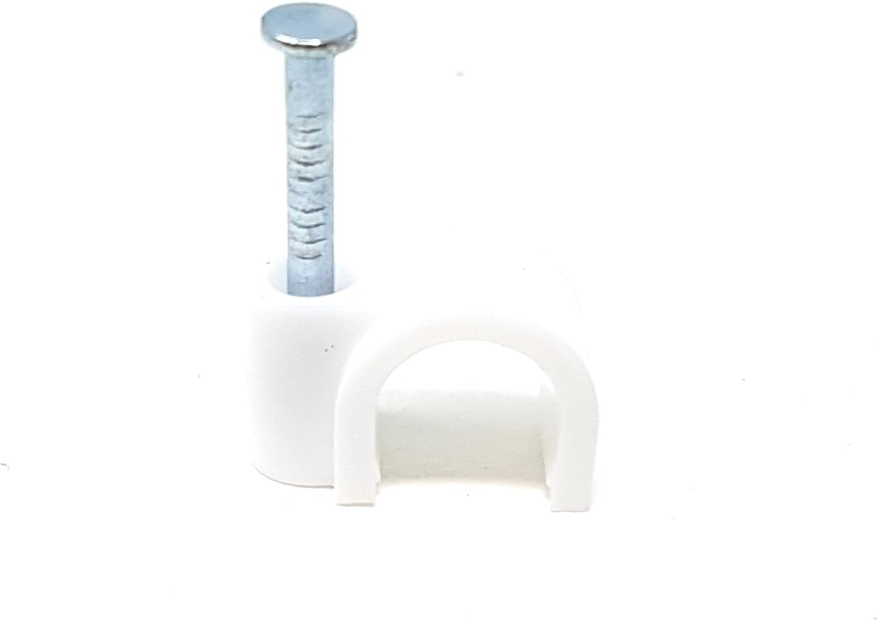 White Pack of 100 / 8mm 0.8cm Round Cable Clips Secure Fastenings Compatible with Speakers Power Network CCTV TV BNC RCA HDMI XLR AUX RJ45 CAT5 CAT6 CAT7 CAT5e CAT6a Speakon LAN Audio USB 3.5mm 6.35mm - Image 3