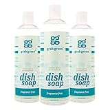 Grab Green Naturally-Derived, Biodegradable Liquid Dish Soap, Fragrance Free, 16 Ounce Bottle, (3-Pack)