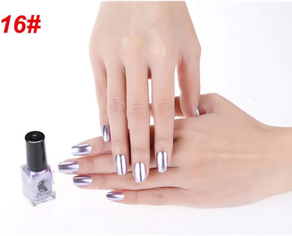 Glamour 6ml Metallic Chrome Mirror Effect Manicure Tool Nail Art Polish Varnish Sticker - #16 Mirror Light Purplr