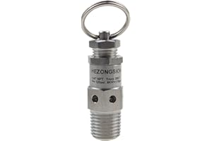 HEZONGSION 1/4" NPT Male Stainless Steel SS304 Mini Adjustable Pressure Relief Safety Valve with Lock,120psi Set Pressure,70-130psi Adjustable Pressure Range