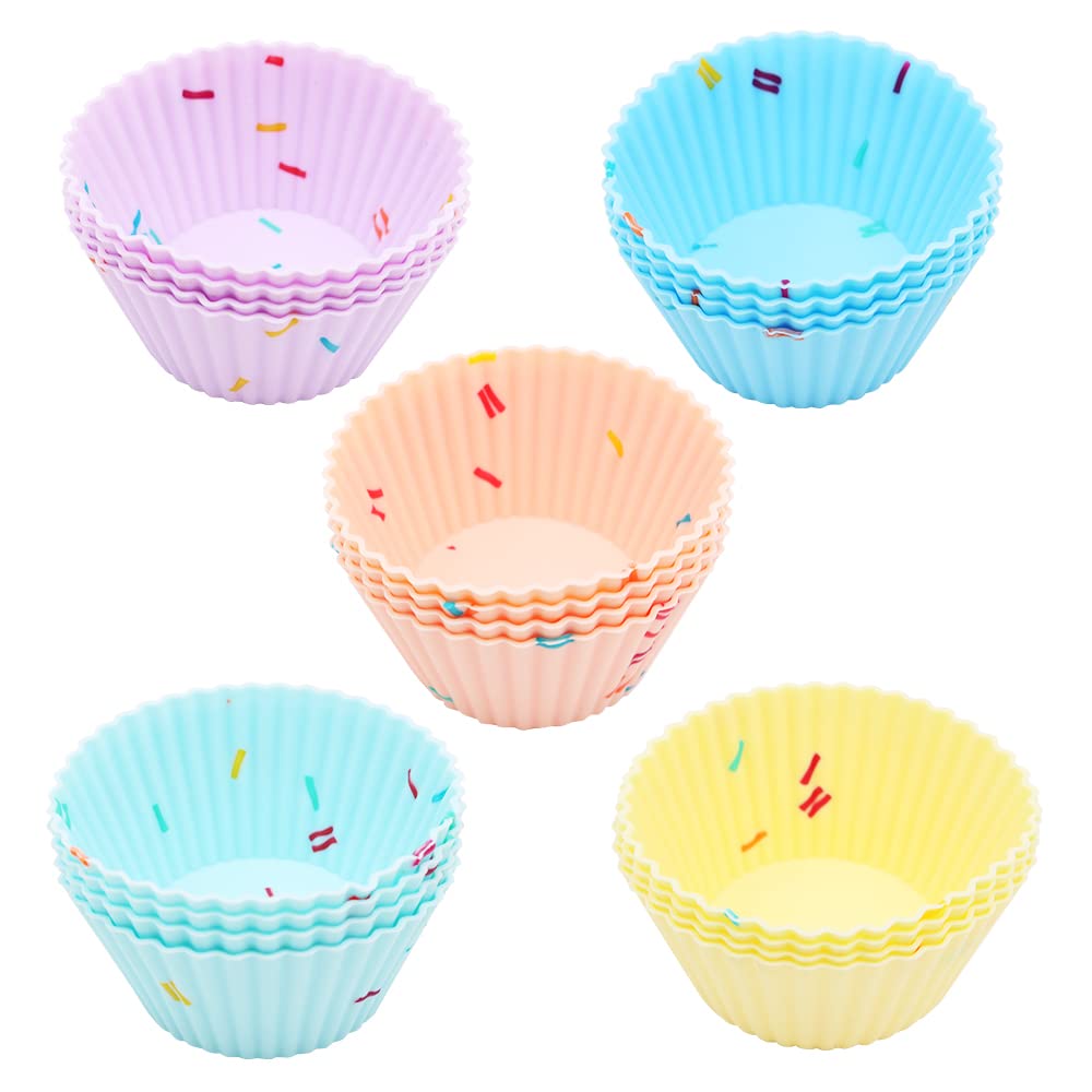 Hsthe Sea 20 Pack Reusable Silicone Baking Cups Muffin Molds for Cakes Ice Creams Puddings Jelly Rainbow Cases