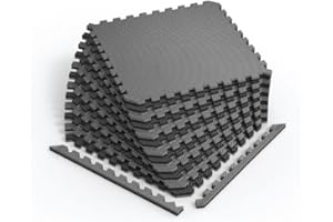 Norsk Reversible Gym Exercise Mats 3/4" Thick EVA Interlocking Foam Tiles, Perfect Home Gym Flooring, 12 Tiles & 24 Trim Pieces, 48 Sq. Ft. Reversible, Gray/Black