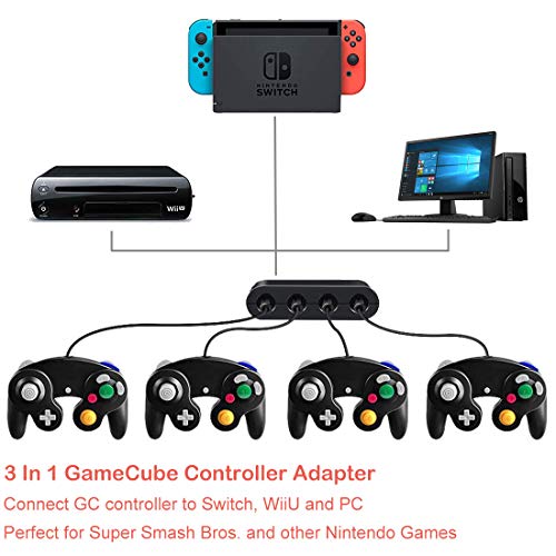 Defway Switch Gamecube Controller Adapter, Wii-U Gamecube Adapter for Super Smash Bros Ultimate, GC Controller Adapter for PC, with 4 Player Ports, Turbo Button, 75Inch Cable, No Lag No Driver Needed - Thumbnail 2