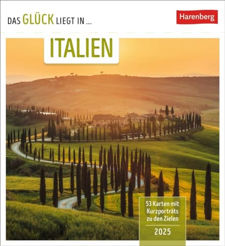 Das Glück liegt in Italien Postkartenkalender 2025 - Wochenkalender mit 53 Postkarten, 53 besondere Orte entdecken: Reisekalender mit stimmungsvollen Foto-Motiven zum Aufhängen und Aufstellen