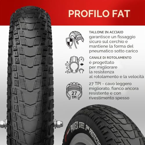 Fincci Pavex Pair of Tyre 20 x 4.0 Fat Bike Puncture-proof – 2 Fat Bike Tyres 20 x 4 Folding Nylon 3 mm 27 TPI 100-406 – for E-Bike, Folding, Urban, City