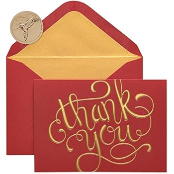 Papyrus Thank You Boxed Cards, Red and Gold (12-Count)