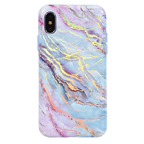 Holographic Pink Blue Marble iPhone Xs Max Case - Premium Protective Cover - Cute Moonstone Phone Cases for Girls & Women [Drop Test Certified]