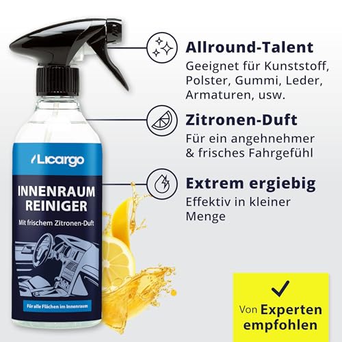 LICARGO Innenraumreiniger Auto 500 ml - Neuwagen-Frische in Minuten - Kraftvoll & schonend - Cockpitpflege Auto für Kunststoff, Leder & Armaturen - Polsterreiniger & Cockpitspray für den Innenraum thumbnail 3