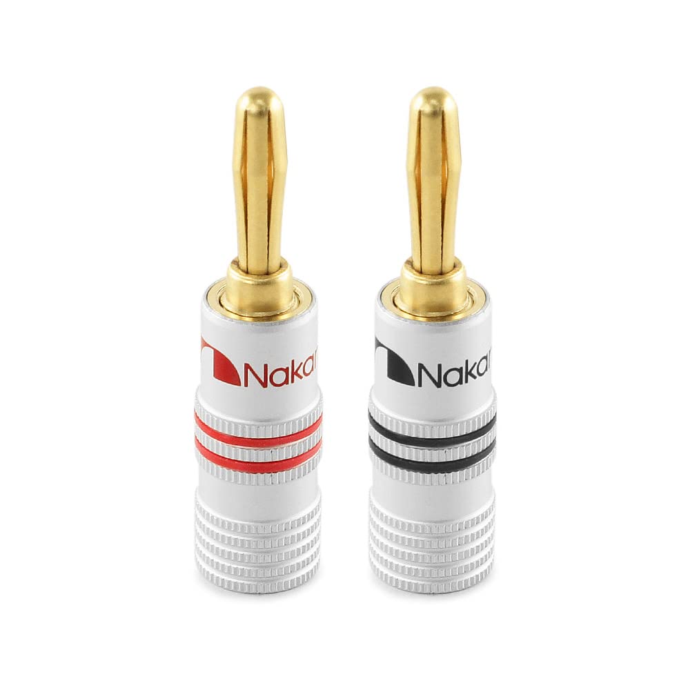 Nakamichi Excel Series 24k Gold Plated Banana Plugs 12 AWG - 18 AWG Gauge Size 4mm for Speakers Amplifier Hi-Fi AV Receiver Stereo Home Theatre Audio Wire Cable Screws Connector 2 Pcs (1-Pair)