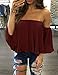 Women's Summer Off Shoulder Blouses Short Sleeves Sexy Tops Chiffon Ruffles Casual T Shirt (S,Wine Red)