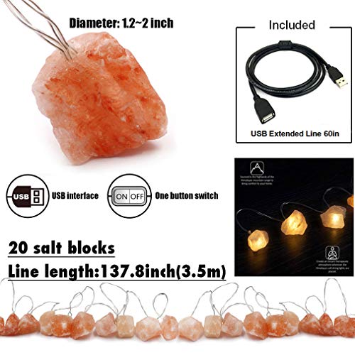 Himalayan Salt lamp Salt Rock Night Light USB Fairy Hanging String Lights for Bedroom,Crystal