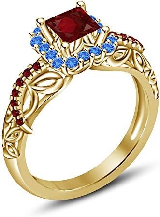 TVS-JEWELS 925 Sterling Silver 14k Gold Over Multi- Color Stone Belle Disney Princess Enagement Ring (6.5)