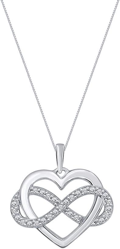 1/10ct Round White Natural Diamond 925 Sterling Silver Heart Infinity Pendant Necklace For Womens Teens Adults
