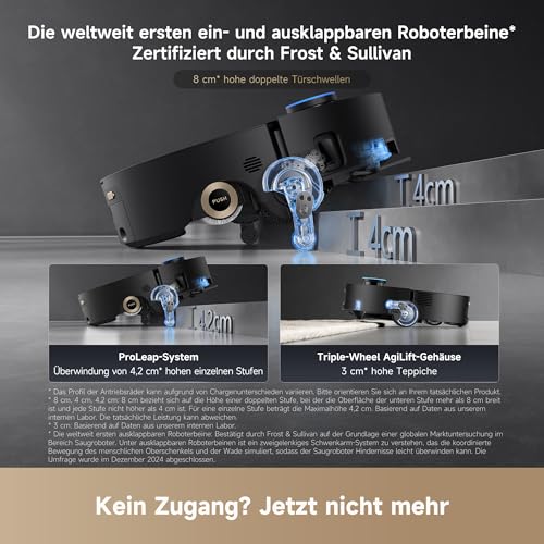 Aqua10 Ultra Roller Complete Saugroboter mit Wischfunktion, 30.000Pa Saugkraft, 8 cm Hindernisfreiheit, Selbstreinigung der Rollen, automatisches Entleeren, intelligente Sprachsteuerung Schwarz