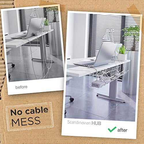 Scandinavian Hub Compact Under Desk Cable Management Trays (White Set