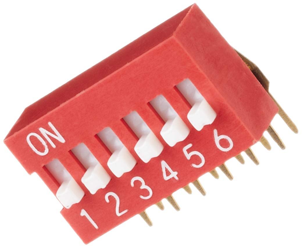 DeLock DIP Slide Switch 6-Digit 2.54 mm Grid Mass THT Angled Red Pack of 5
