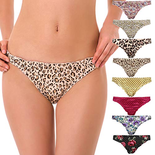 Curve Muse Sexy Comfy Women's Satin Thong Panties Strings Underwear-Pack of 8-Pack B-M/6