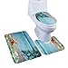 Jillban 3 Piece Bathroom Rug Set Non-slip Bath Mat Contour Lid Toilet Cover Rug Sea Beach Design